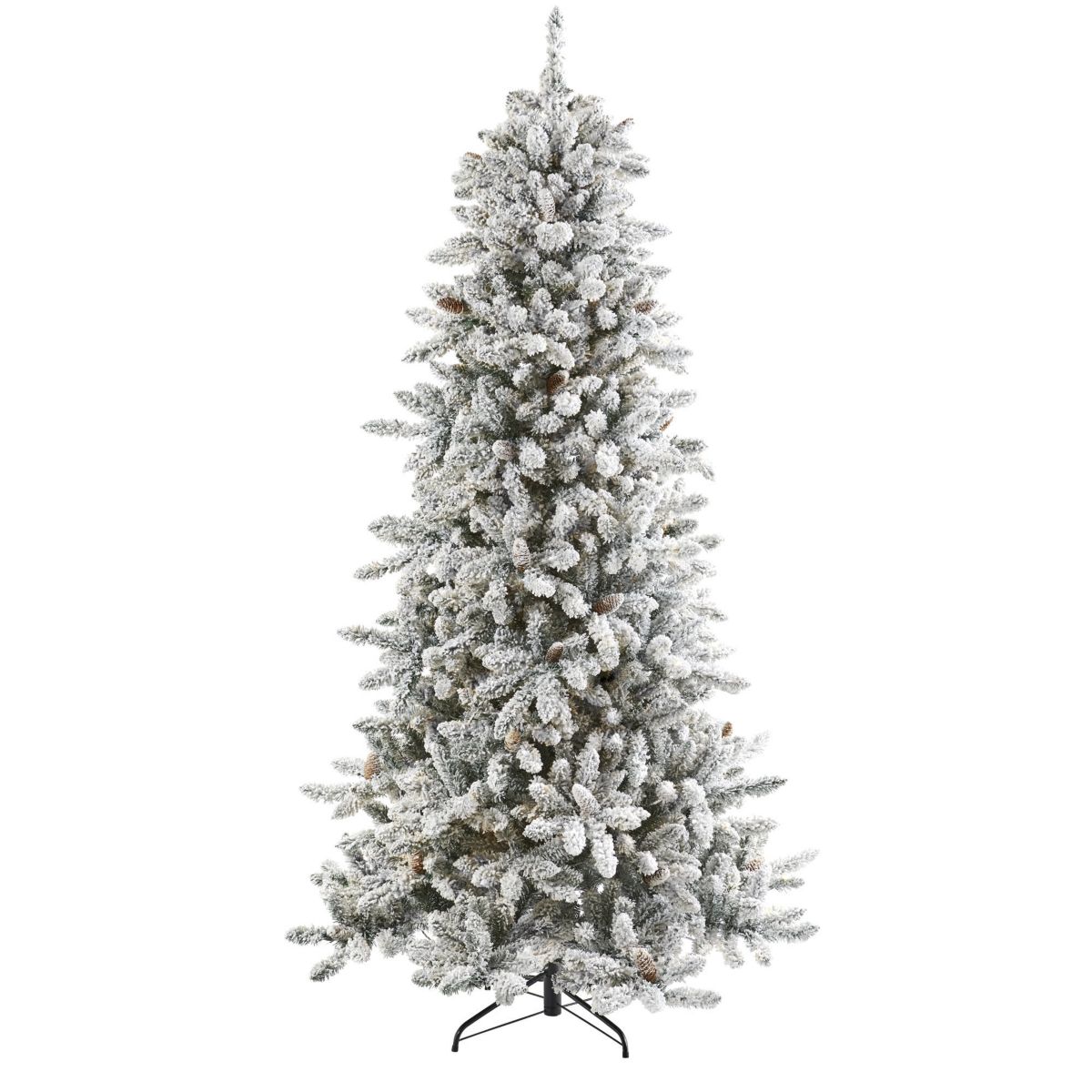 7.5-Foot Flocked Livingston Fir Artificial Christmas Tree with Pine Cones and 1336 Bendable Branches