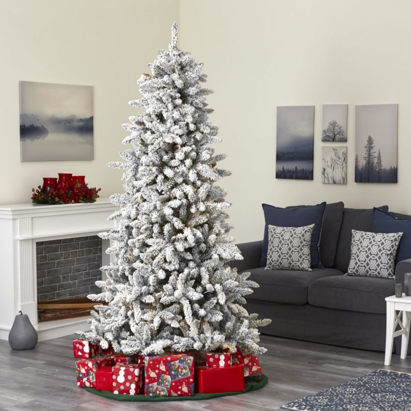 7.5-Foot Flocked Livingston Fir Artificial Christmas Tree with Pine Cones and 1336 Bendable Branches