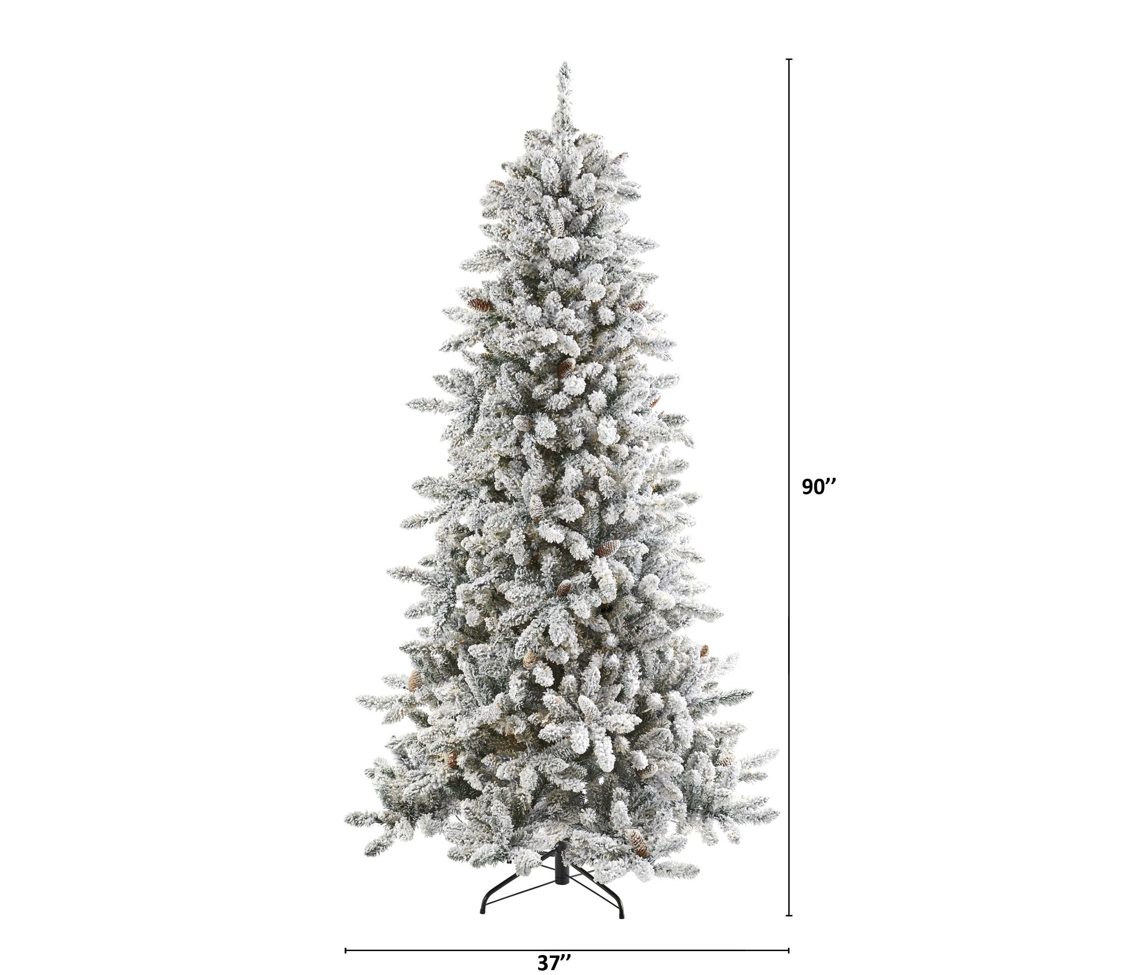 7.5-Foot Flocked Livingston Fir Artificial Christmas Tree with Pine Cones and 1336 Bendable Branches