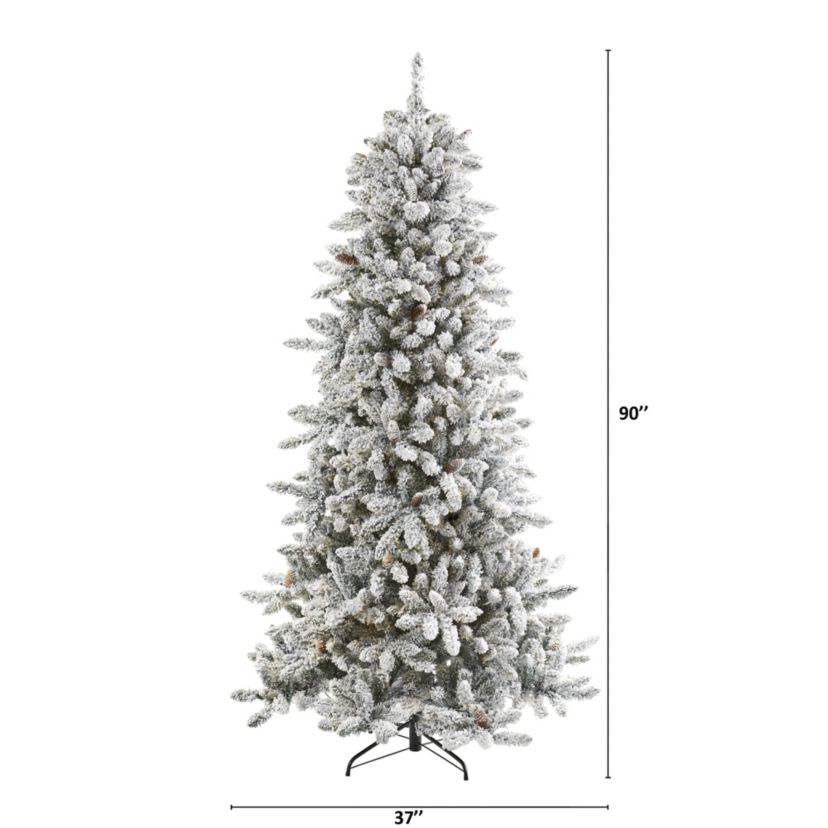 7.5-Foot Flocked Livingston Fir Artificial Christmas Tree with Pine Cones and 1336 Bendable Branches