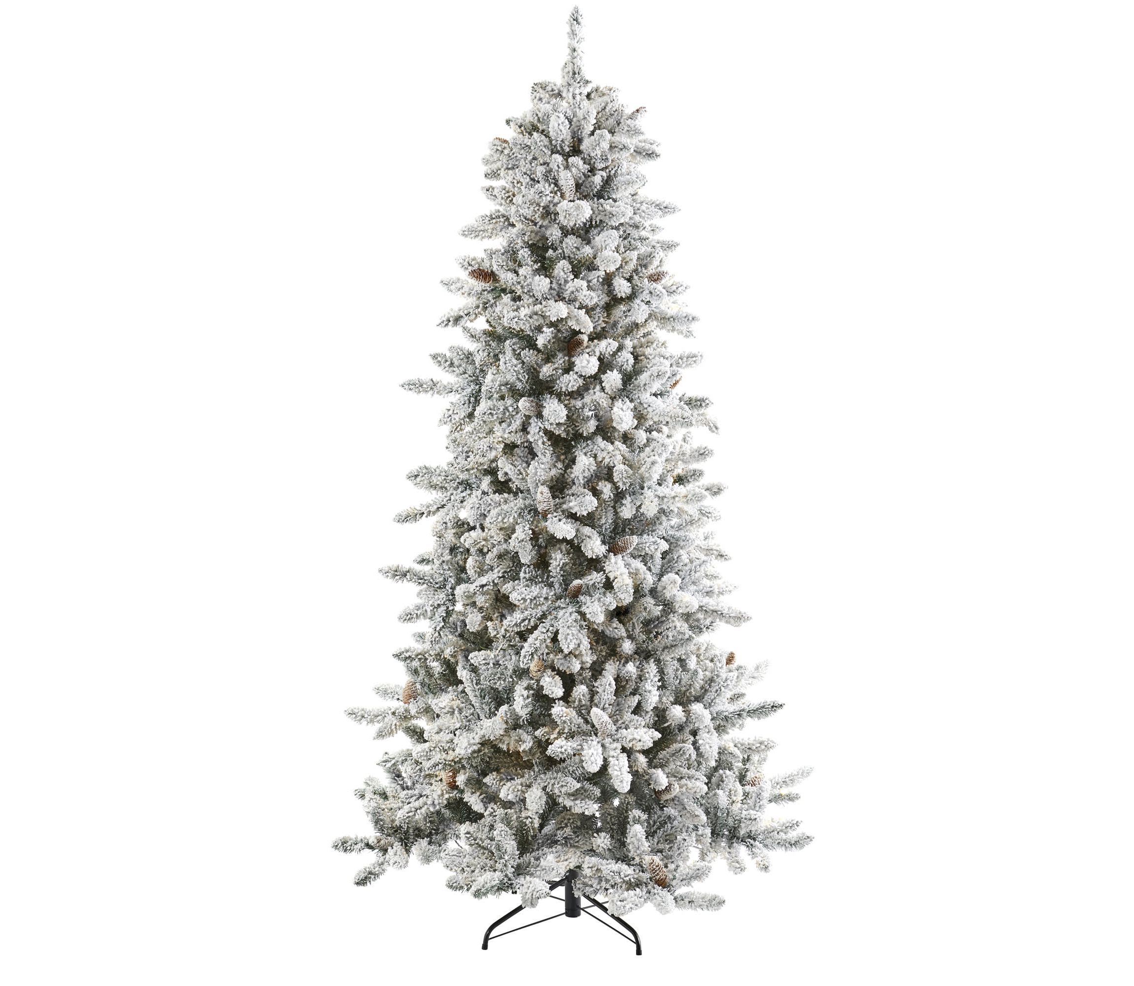 7.5-Foot Flocked Livingston Fir Artificial Christmas Tree with Pine Cones and 1336 Bendable Branches
