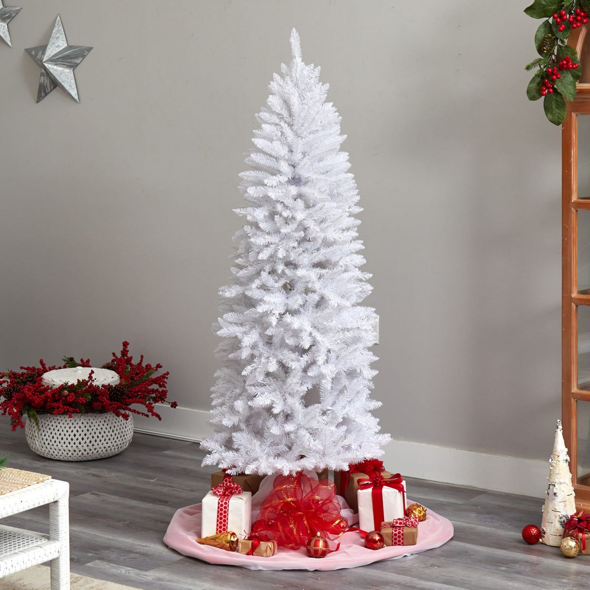 6-Foot Slim White Artificial Christmas Tree with 743 Bendable Branches