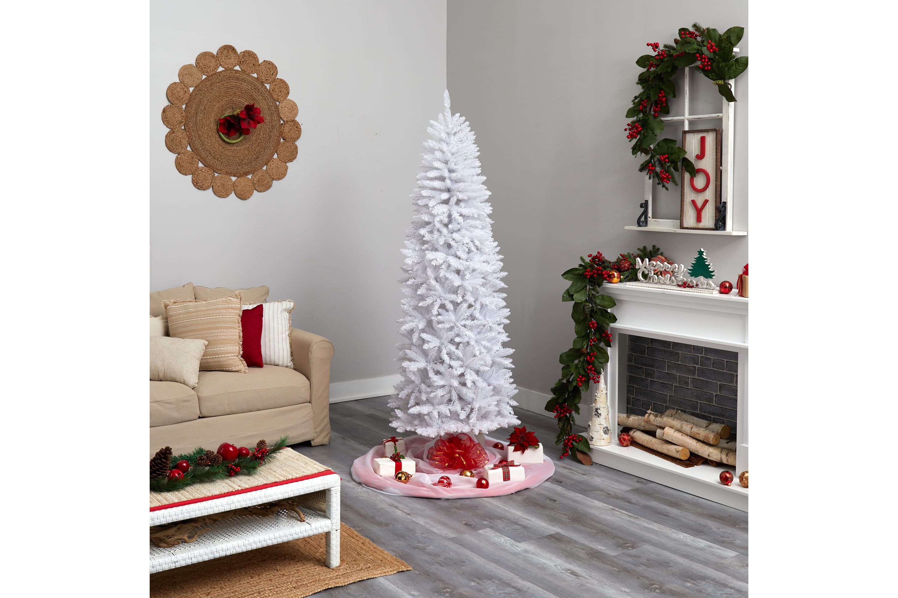 7-Foot Slim White Artificial Christmas Tree with 995 Bendable Branches