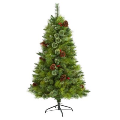 Nearly Natural 5-Foot Montana Mixed Pine Artificial Christmas Tree with Pine Cones, Berries and 510 Bendable Branches -  7601559T4504