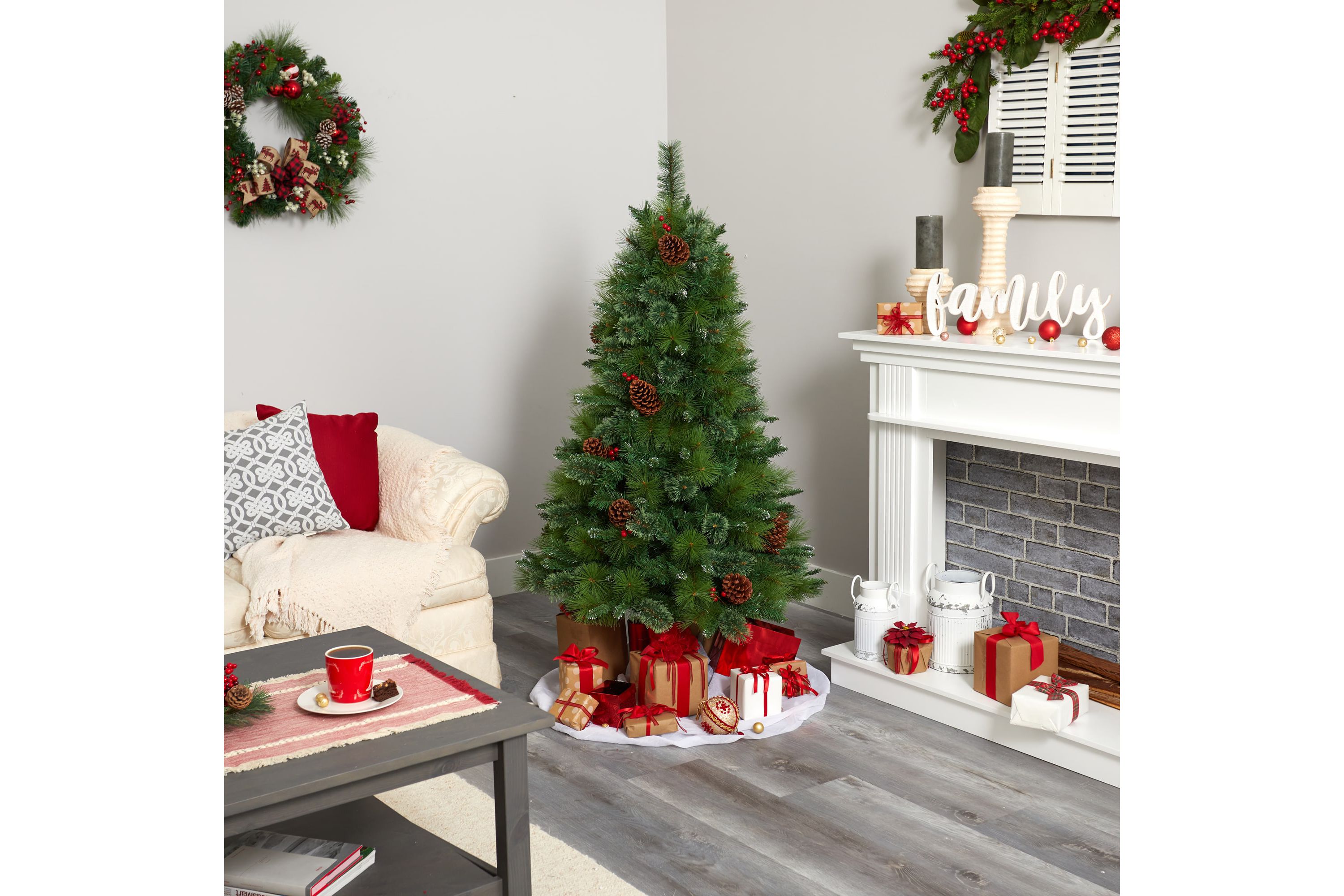 5-Foot Montana Mixed Pine Artificial Christmas Tree with Pine Cones, Berries and 510 Bendable Branches