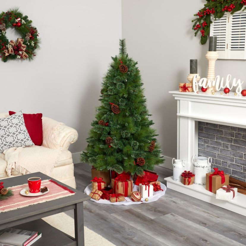 5-Foot Montana Mixed Pine Artificial Christmas Tree with Pine Cones, Berries and 510 Bendable Branches