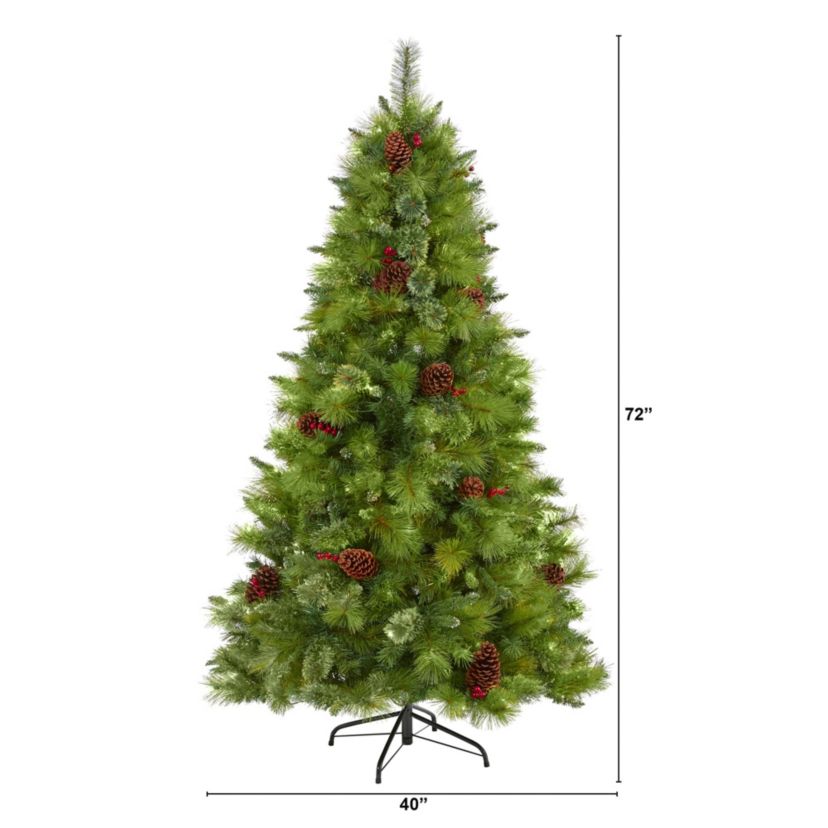 6-Foot Montana Mixed Pine Artificial Christmas Tree with Pine Cones, Berries and 814 Bendable Branches