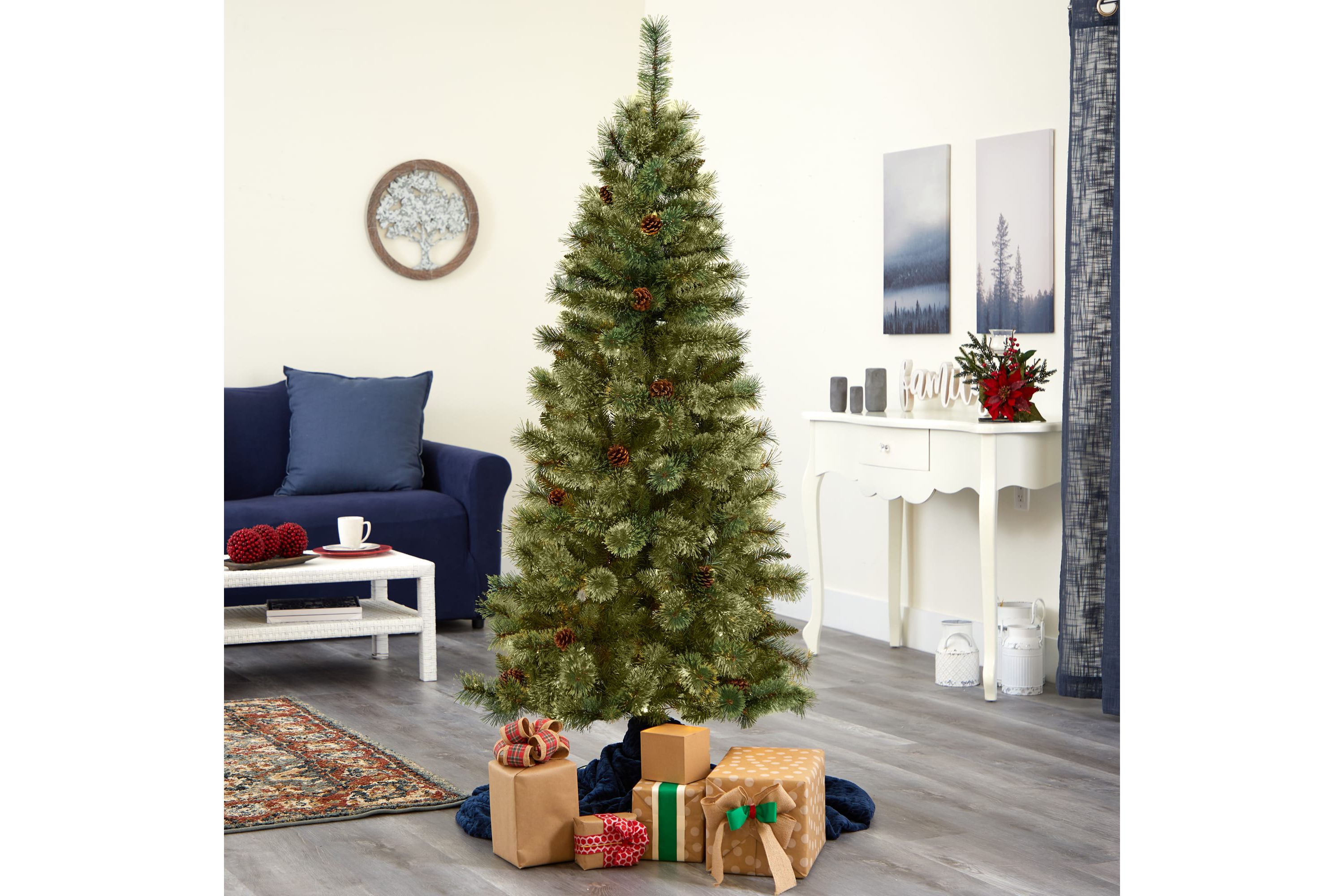 6-Foot White Mountain Pine Artificial Christmas Tree with 477 Bendable Branches