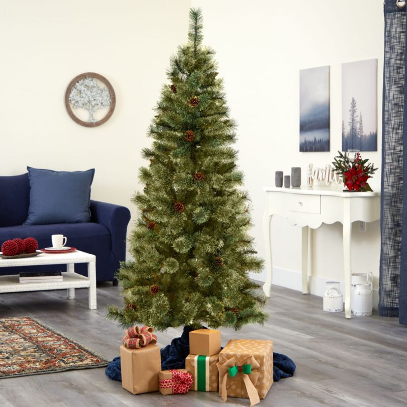 6-Foot White Mountain Pine Artificial Christmas Tree with 477 Bendable Branches