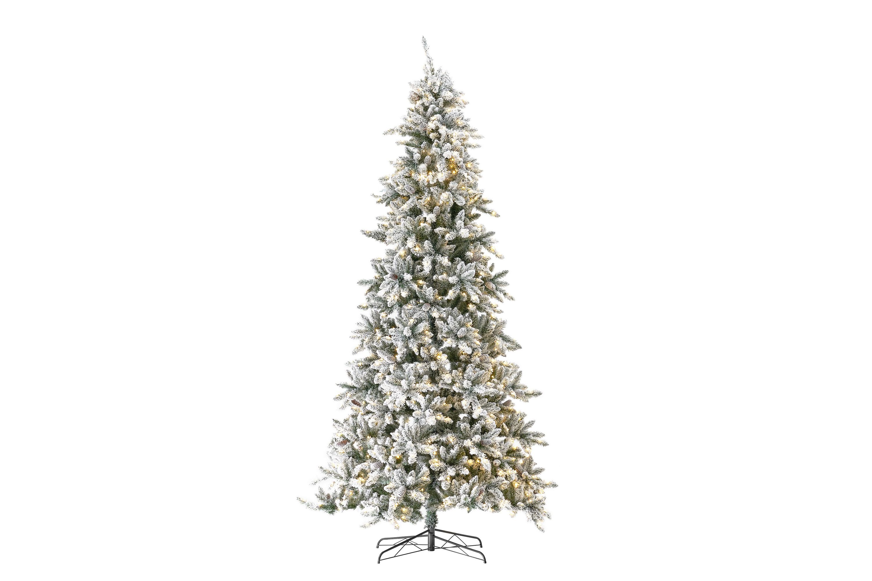 11-Foot Flocked Livingston Fir Artificial Christmas Tree with Pine Cones, 950 Clear Warm LED Lights and 3016 Bendable Branches