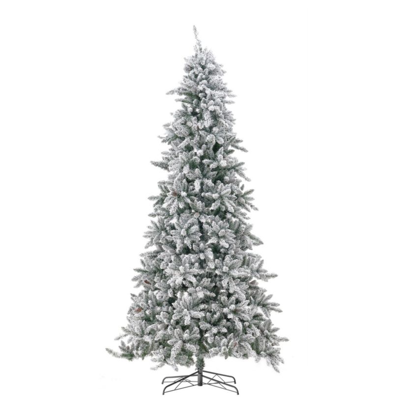 11-Foot Flocked Livingston Fir Artificial Christmas Tree with Pine Cones, 950 Clear Warm LED Lights and 3016 Bendable Branches