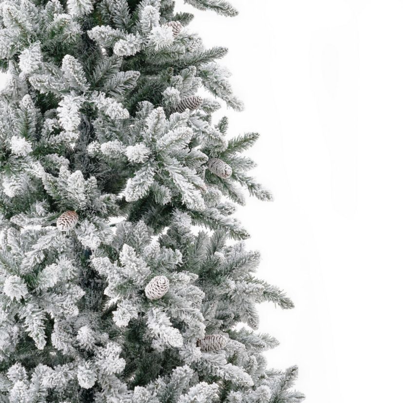 11-Foot Flocked Livingston Fir Artificial Christmas Tree with Pine Cones, 950 Clear Warm LED Lights and 3016 Bendable Branches