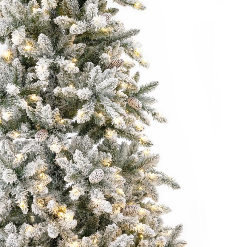 11-Foot Flocked Livingston Fir Artificial Christmas Tree with Pine Cones, 950 Clear Warm LED Lights and 3016 Bendable Branches