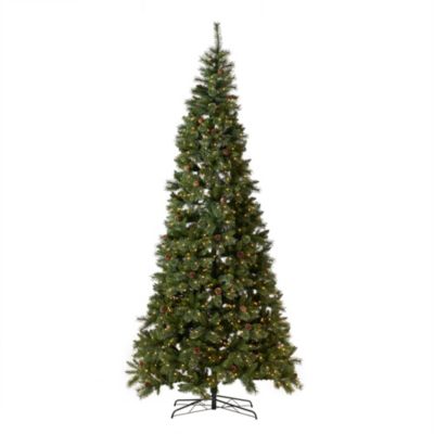 11-Foot White Mountain Pine Artificial Christmas Tree with 1050 Clear LED Lights, Pine Cones and 2395 Bendable Branches