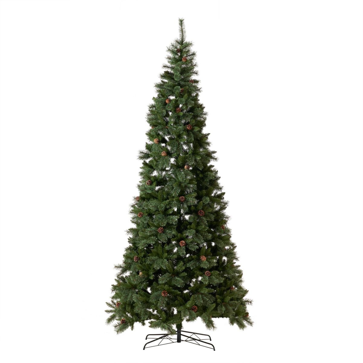 11-Foot White Mountain Pine Artificial Christmas Tree with 1050 Clear LED Lights, Pine Cones and 2395 Bendable Branches