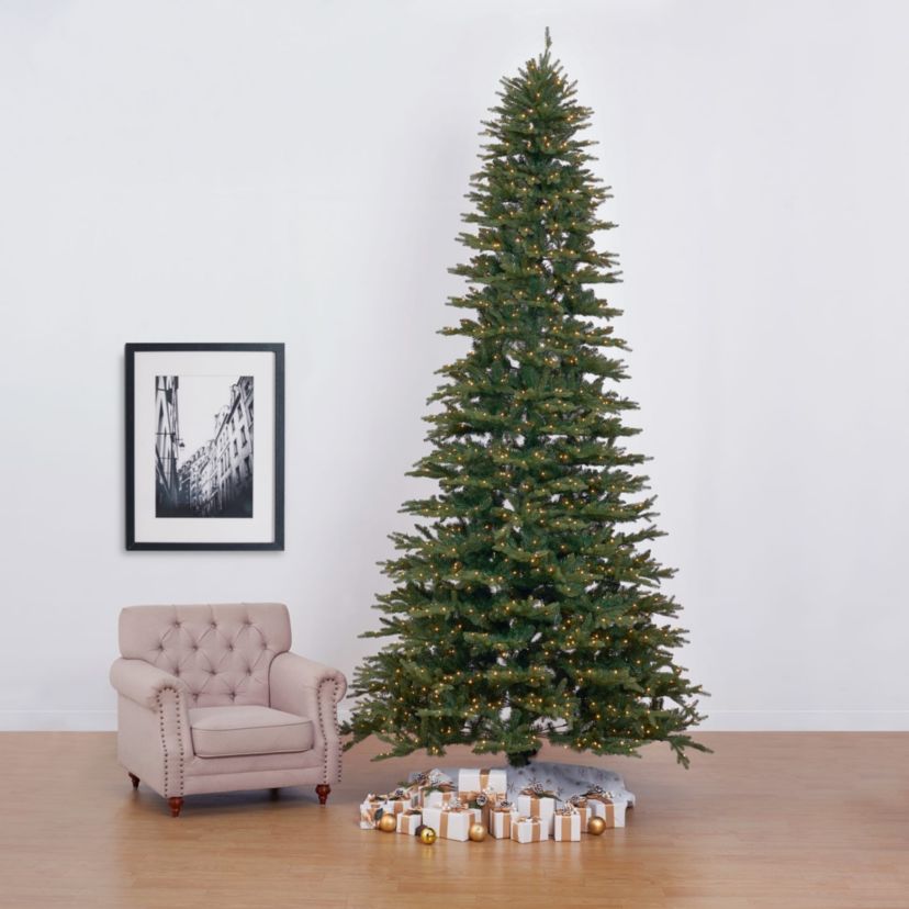 12-Foot Belgium Fir Natural-Look Artificial Christmas Tree with 1500 Clear LED Lights and 4962 Bendable Branches