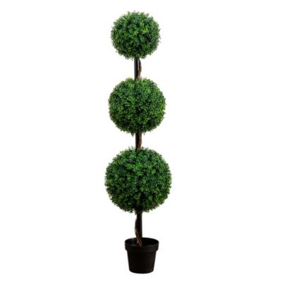 Nearly Natural 5ft. Artificial Triple Ball Boxwood Topiary Tree (Indoor/Outdoor), Green