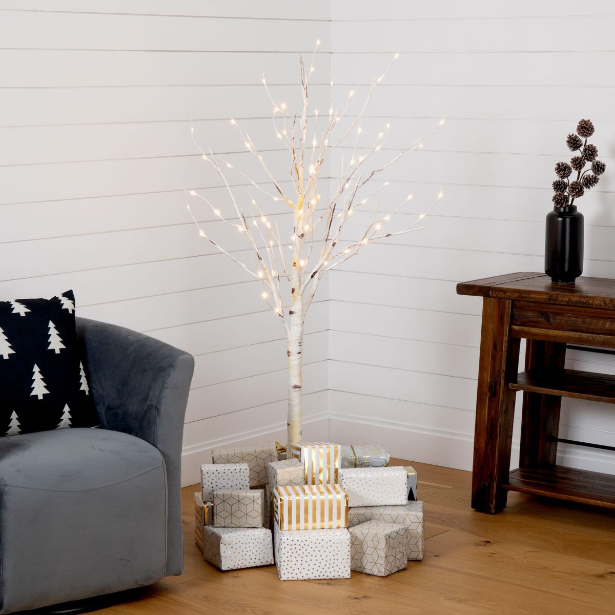 5-Foot Pre-Lit Artificial Birch Tree with 76 Warm White LED Lights