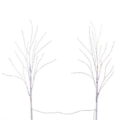Nearly Natural 2.5-Foot Pre-Lit Artificial White Birch Branches with Warm White 100 Micro LED Lights (Set of 2), Green, 2.5 Foot