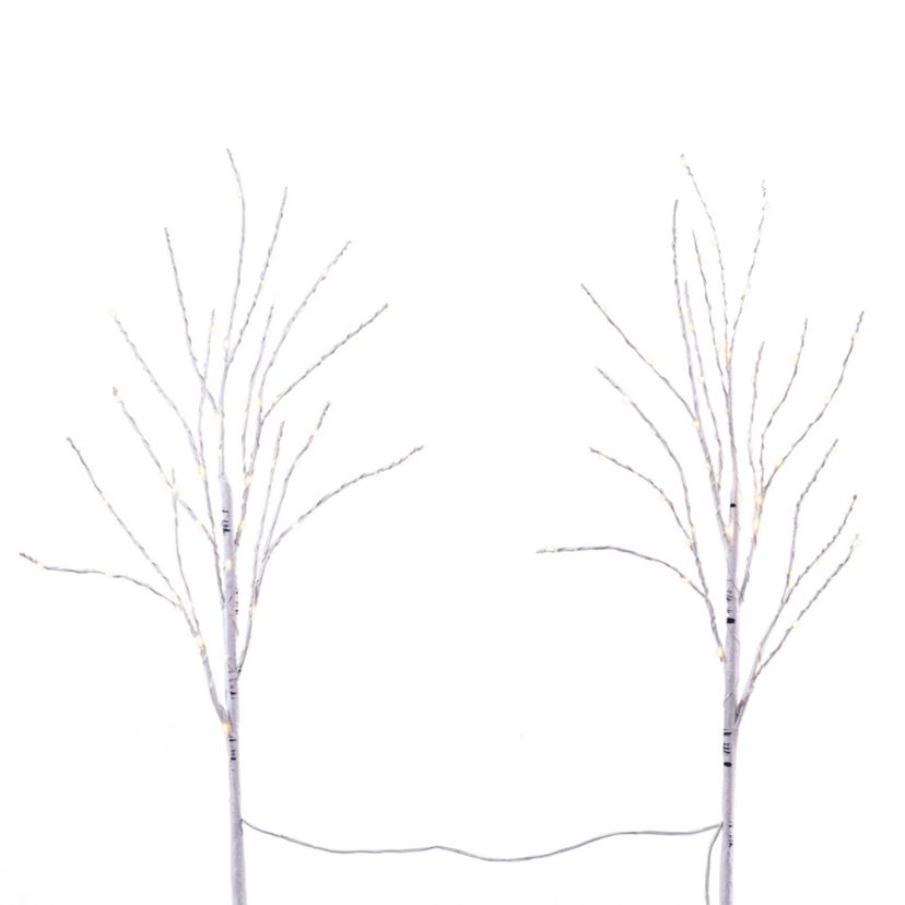 2.5-Foot Pre-Lit Artificial White Birch Branches with Warm White 100 Micro LED Lights (Set of 2)