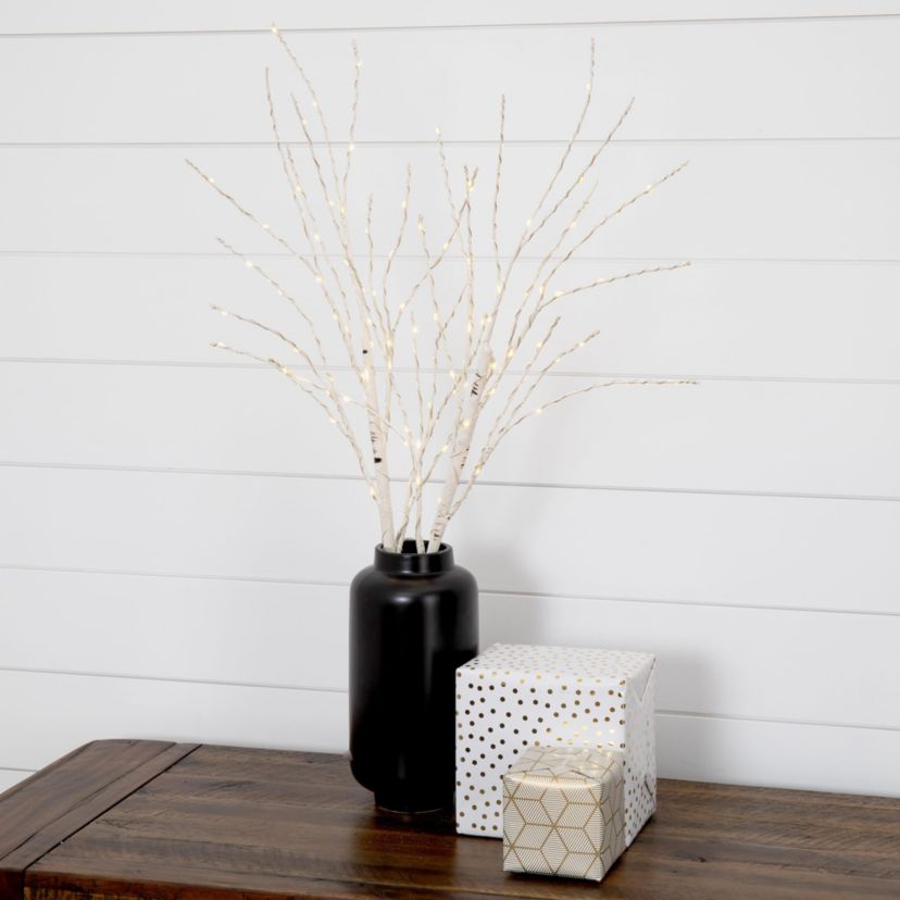 2.5-Foot Pre-Lit Artificial White Birch Branches with Warm White 100 Micro LED Lights (Set of 2)