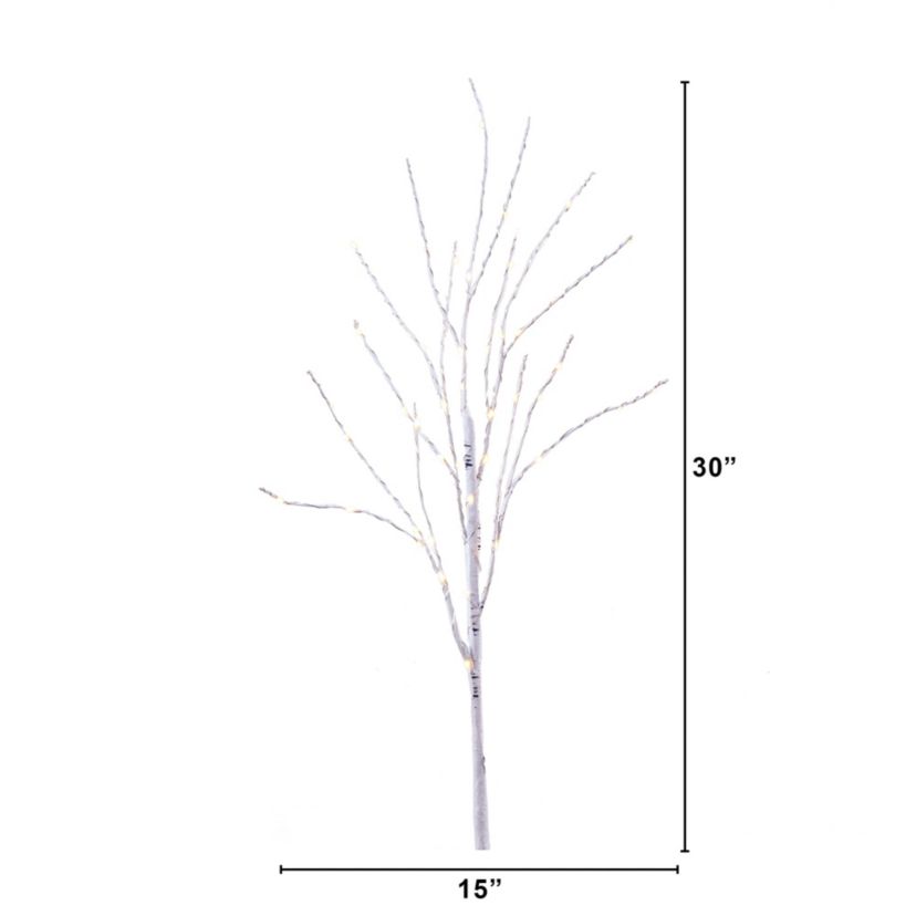 2.5-Foot Pre-Lit Artificial White Birch Branches with Warm White 100 Micro LED Lights (Set of 2)