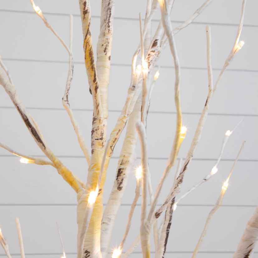 2.5-Foot Pre-Lit Artificial White Birch Branches with Warm White 100 Micro LED Lights (Set of 2)