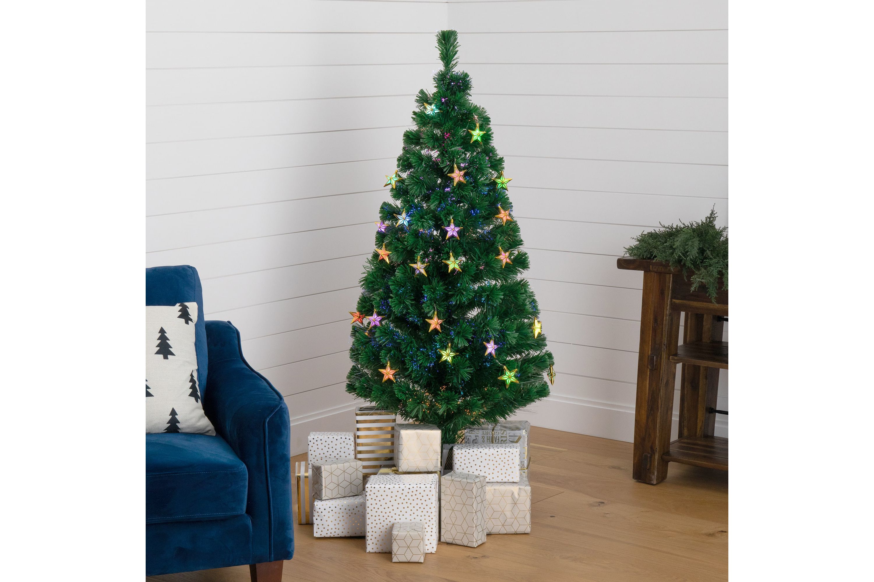 5-Foot Pre-Lit Fiber Optic Artificial Christmas Tree with 60 Colorful Star-Shaped LED Lights