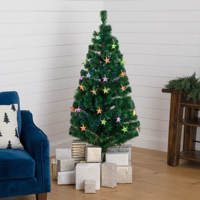 5-Foot Pre-Lit Fiber Optic Artificial Christmas Tree with 60 Colorful Star-Shaped LED Lights