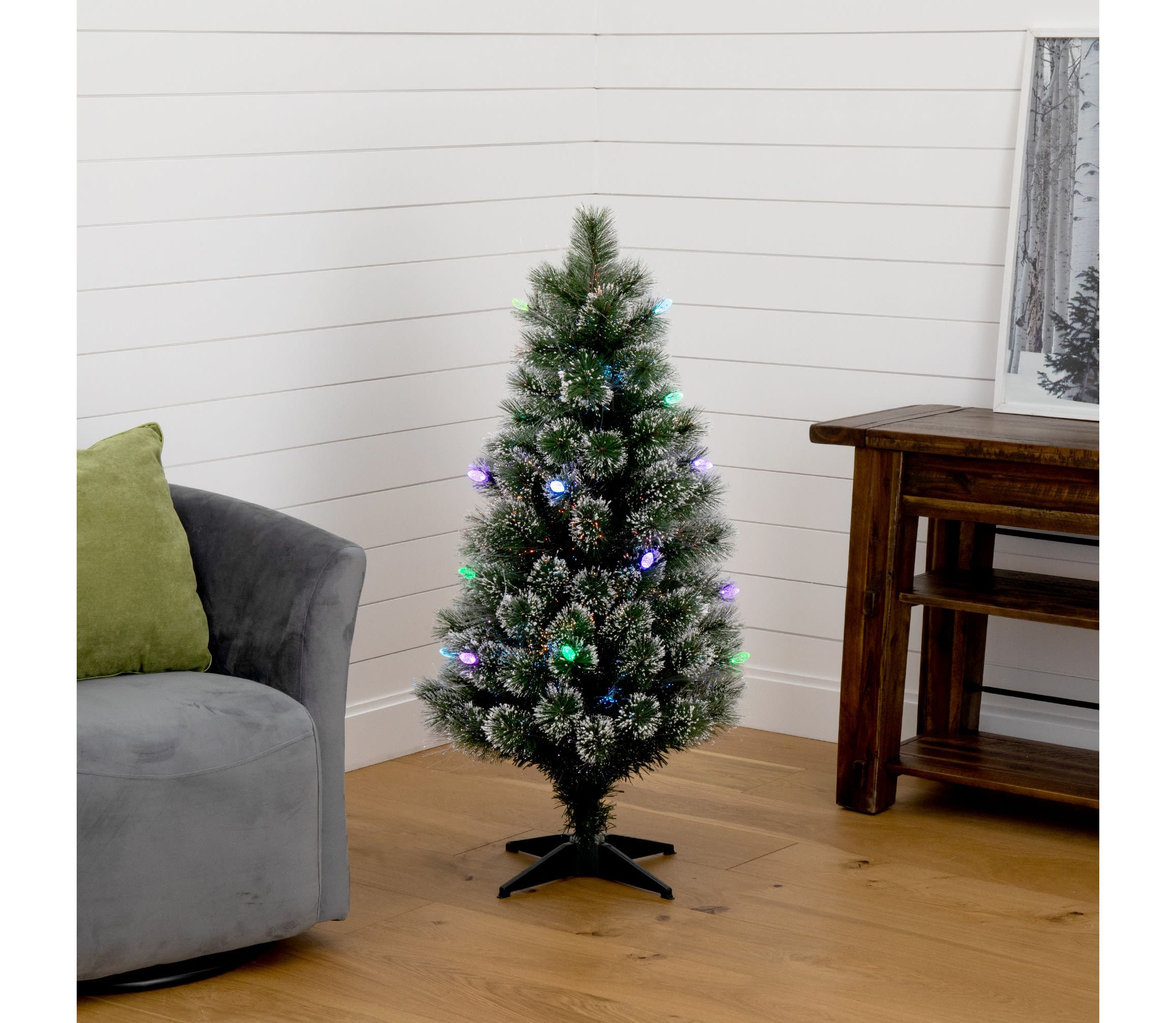 4-Foot Snowy Pre-Lit Fiber Optic Artificial Christmas Tree with 40 Colorful LED Lights