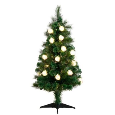 4-Foot Pre-Lit Fiber Optic Artificial Christmas Tree with Mixed Tips and 37 LED Warm White Ornament Lights