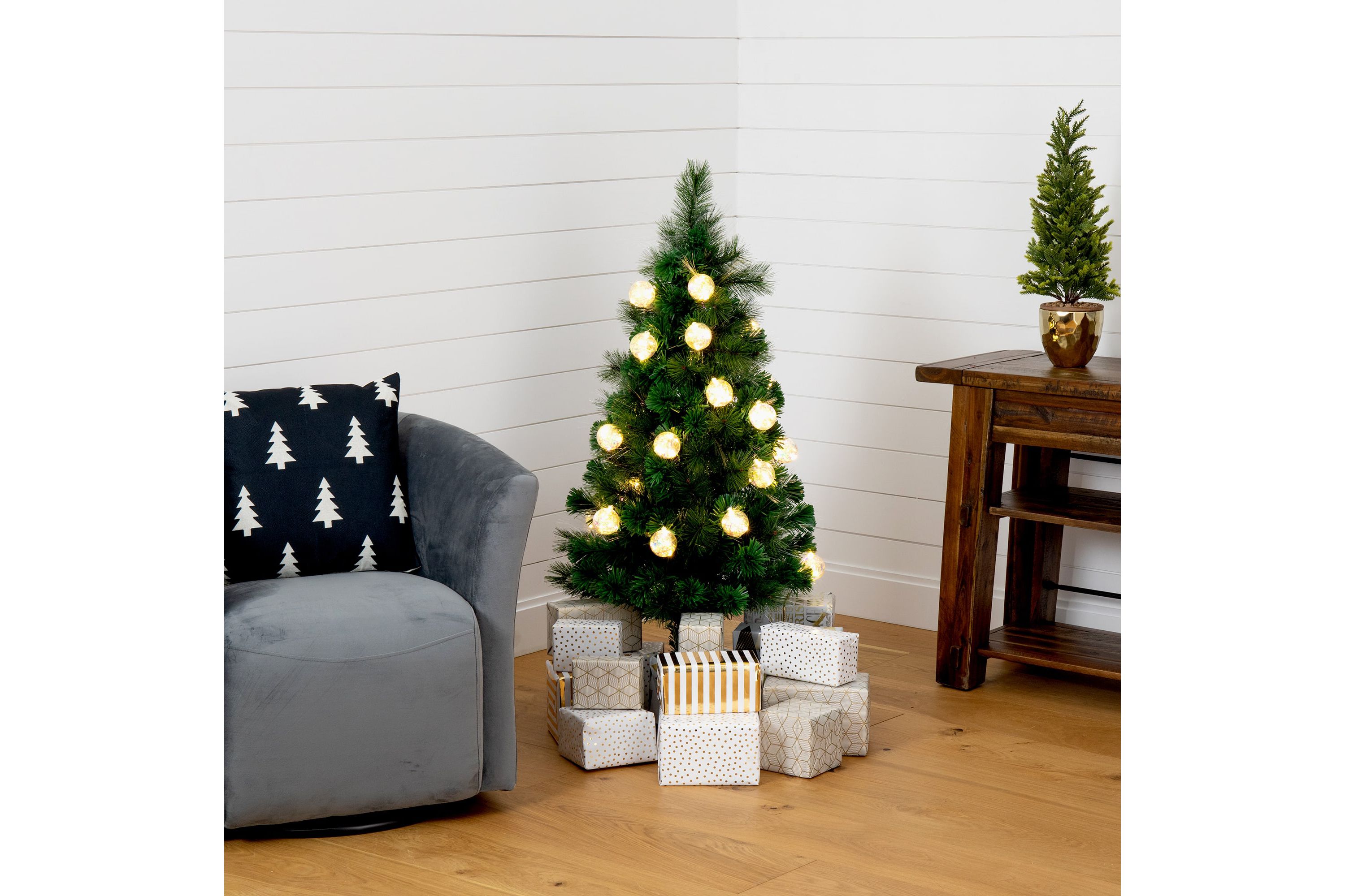 4-Foot Pre-Lit Fiber Optic Artificial Christmas Tree with Mixed Tips and 37 LED Warm White Ornament Lights