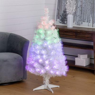 4-Foot White Pre-Lit Fiber Optic Artificial Christmas Tree with 120 Colorful LED Lights and Remote Control Light Show