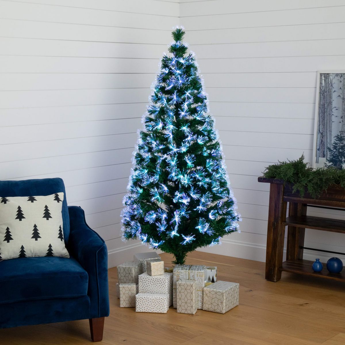 6-Foot Pre-Lit Fiber Optic Artificial Christmas Tree with 220 Colorful LED Lights and Remote Control Light Show