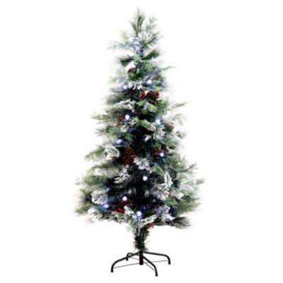 5-Foot Flocked Pre-Lit Fiber Optic Artificial Pinecone and Berries Christmas Tree with 48 White LED Lights