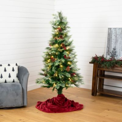 6-Foot Pre-Lit Fiber Optic Artificial Pinecone and Berries Christmas Tree with 64 Warm White LED Lights