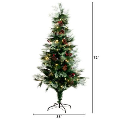 6-Foot Pre-Lit Fiber Optic Artificial Pinecone and Berries Christmas Tree with 64 Warm White LED Lights