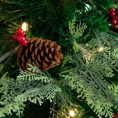 6-Foot Pre-Lit Fiber Optic Artificial Pinecone and Berries Christmas Tree with 64 Warm White LED Lights