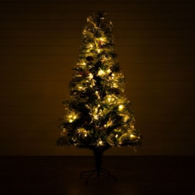 6-Foot Pre-Lit Fiber Optic Artificial Pinecone and Berries Christmas Tree with 64 Warm White LED Lights