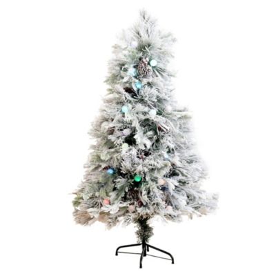 Nearly Natural 5-Foot Flocked Pre-Lit Fiber Optic Artificial Pinecone and Berries Christmas Tree with 50 Colorful Bubble-Gum LED Lights