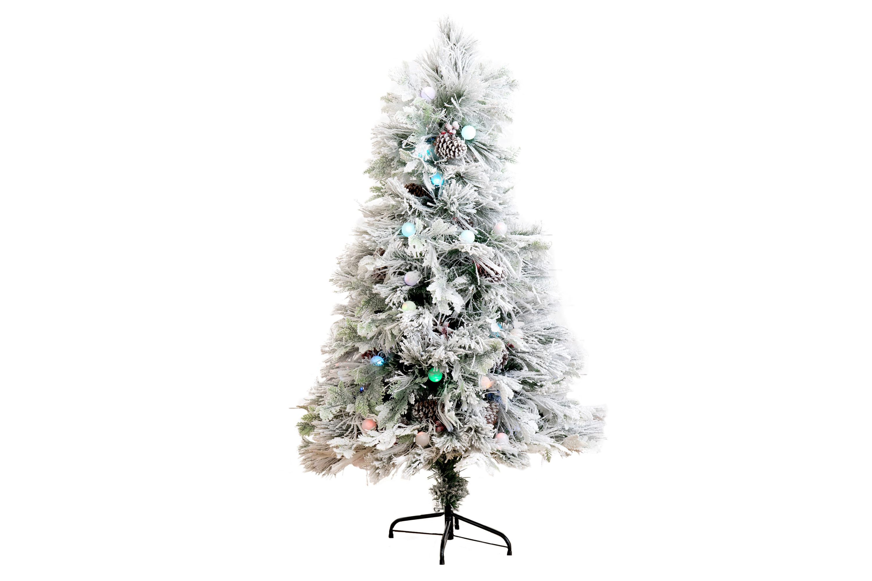 5-Foot Flocked Pre-Lit Fiber Optic Artificial Pinecone and Berries Christmas Tree with 50 Colorful Bubble-Gum LED Lights
