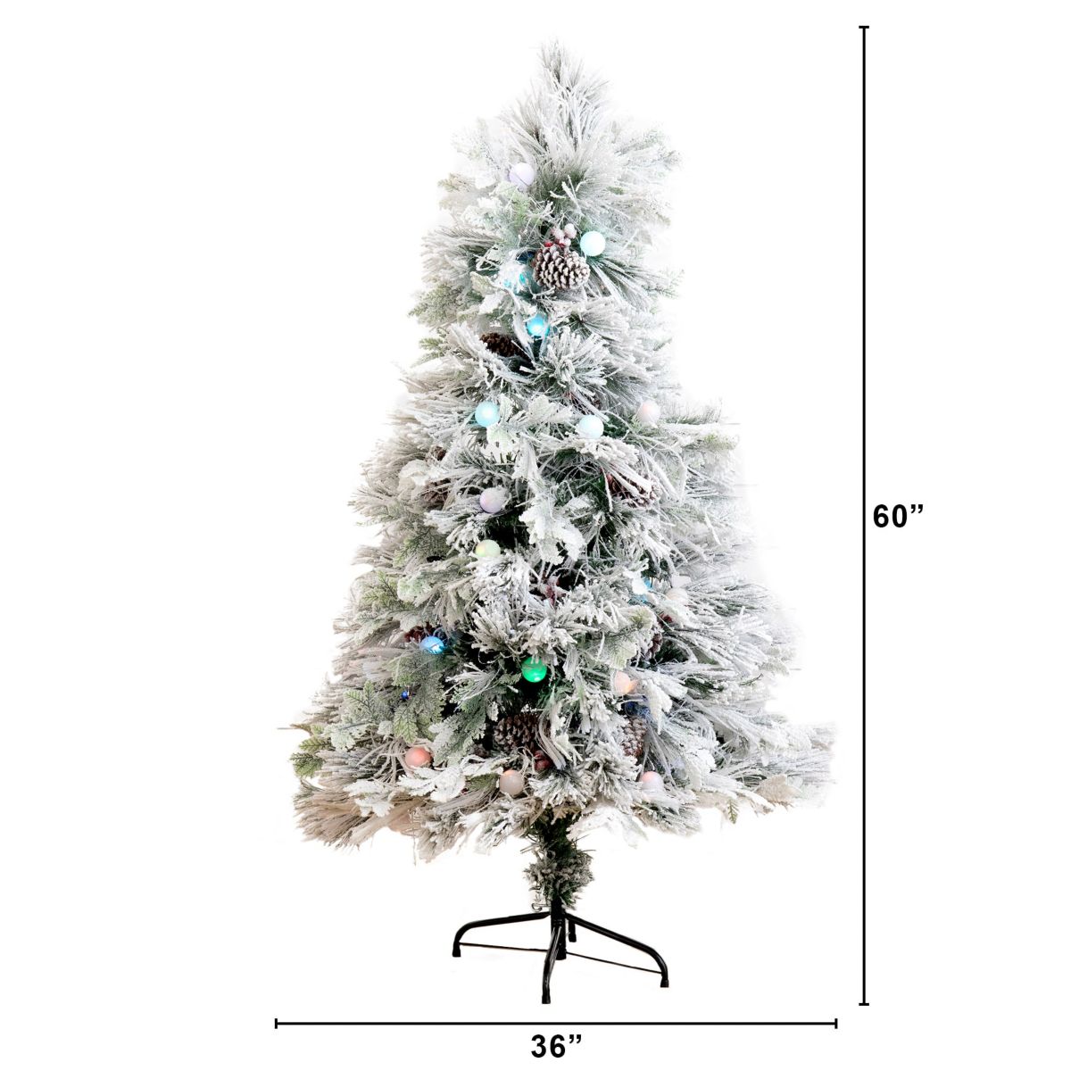 5-Foot Flocked Pre-Lit Fiber Optic Artificial Pinecone and Berries Christmas Tree with 50 Colorful Bubble-Gum LED Lights