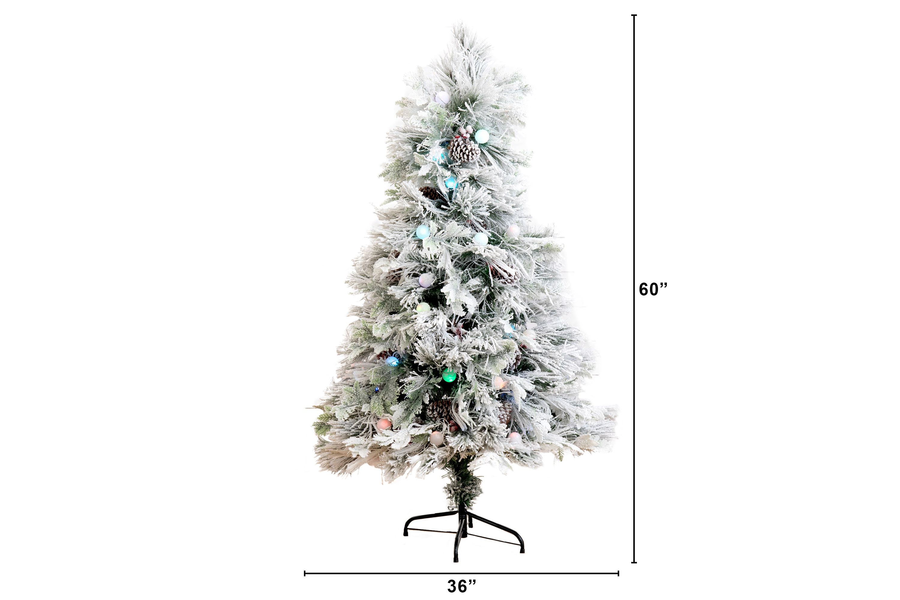 5-Foot Flocked Pre-Lit Fiber Optic Artificial Pinecone and Berries Christmas Tree with 50 Colorful Bubble-Gum LED Lights
