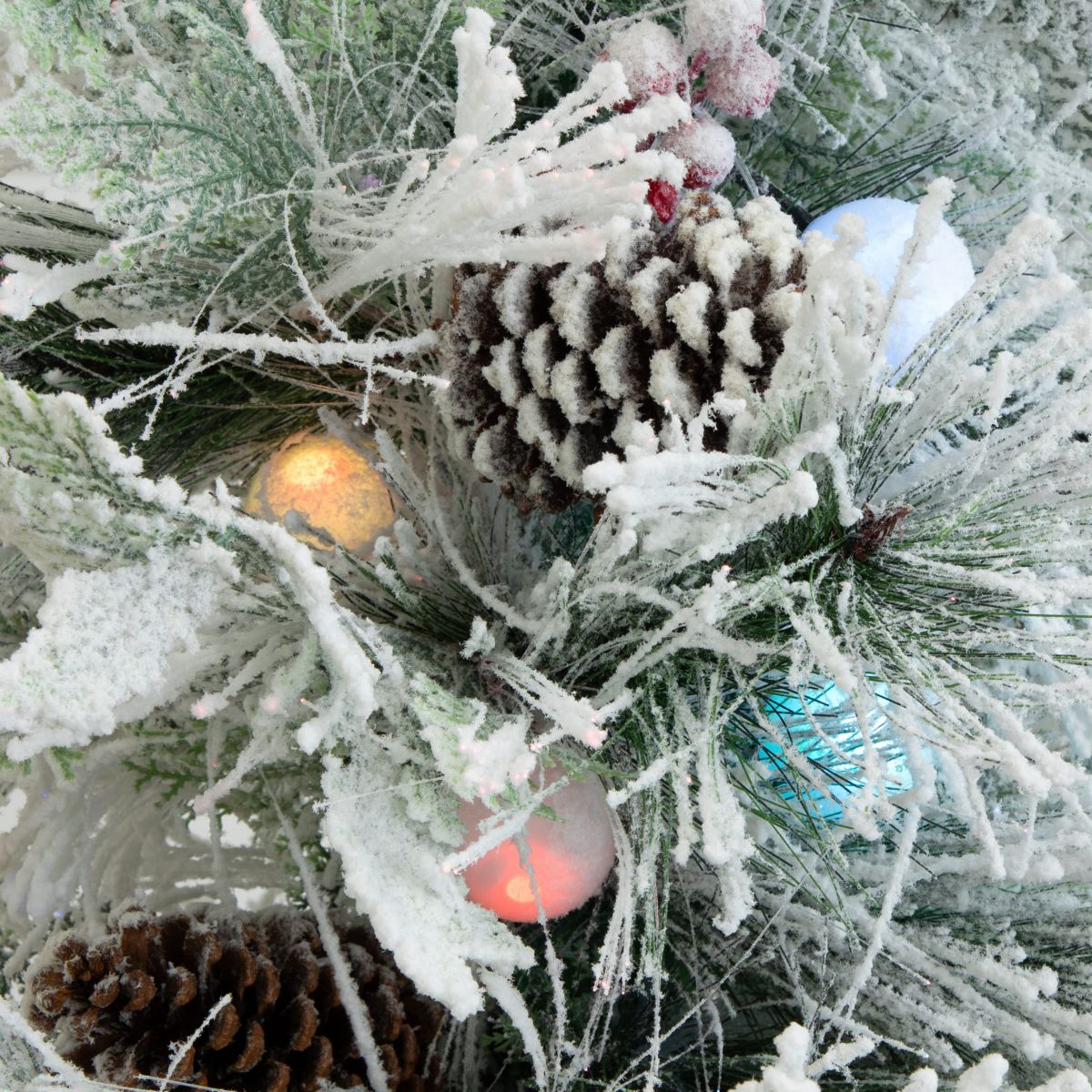 5-Foot Flocked Pre-Lit Fiber Optic Artificial Pinecone and Berries Christmas Tree with 50 Colorful Bubble-Gum LED Lights