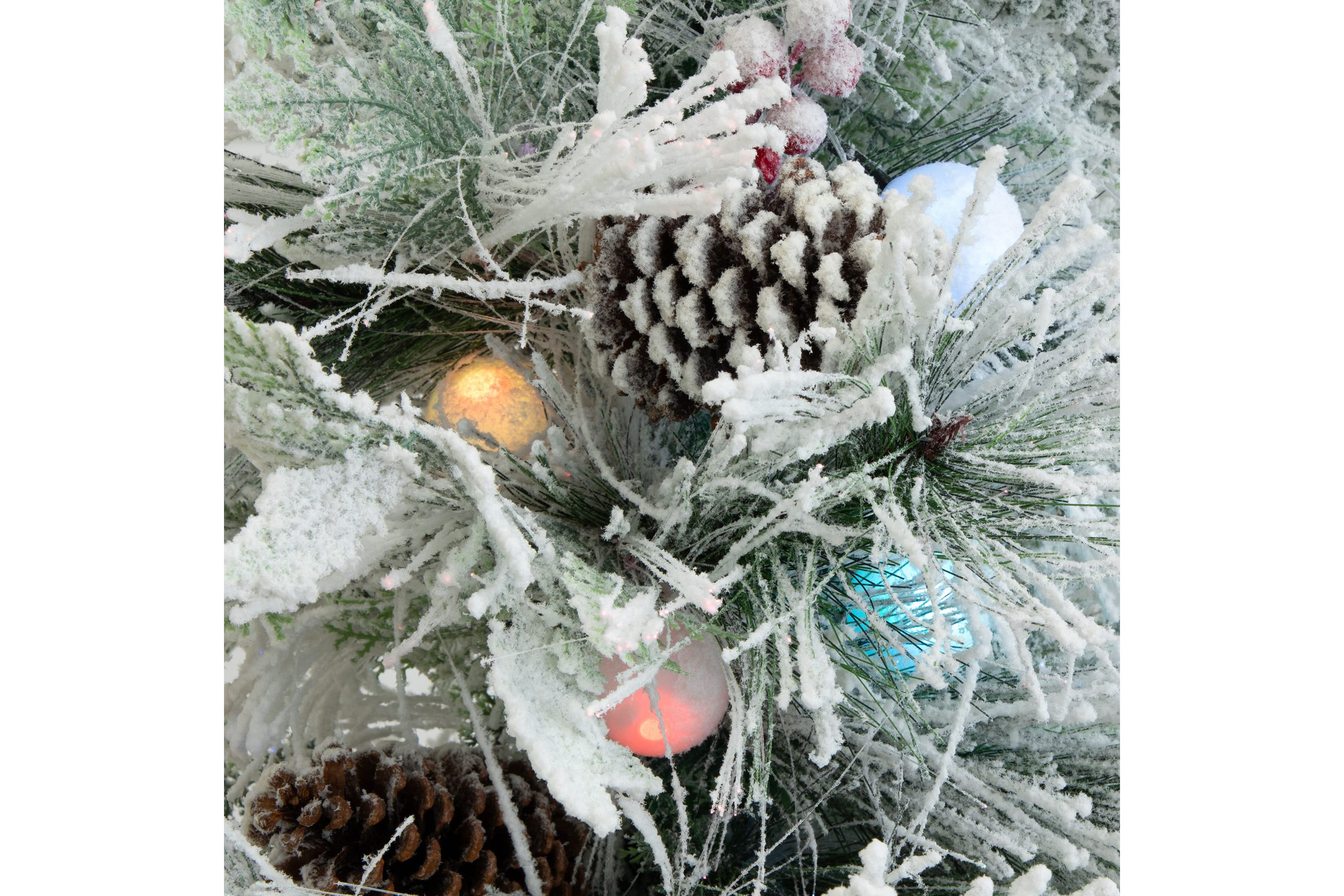 5-Foot Flocked Pre-Lit Fiber Optic Artificial Pinecone and Berries Christmas Tree with 50 Colorful Bubble-Gum LED Lights