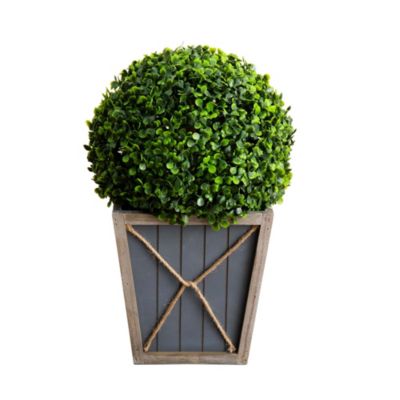 18in. UV Resistant Artificial Boxwood Ball Topiary with LED Lights in Decorative Planter (Indoor/Outdoor)