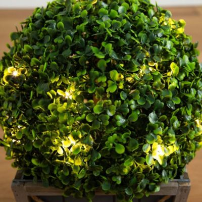 18in. UV Resistant Artificial Boxwood Ball Topiary with LED Lights in Decorative Planter (Indoor/Outdoor)