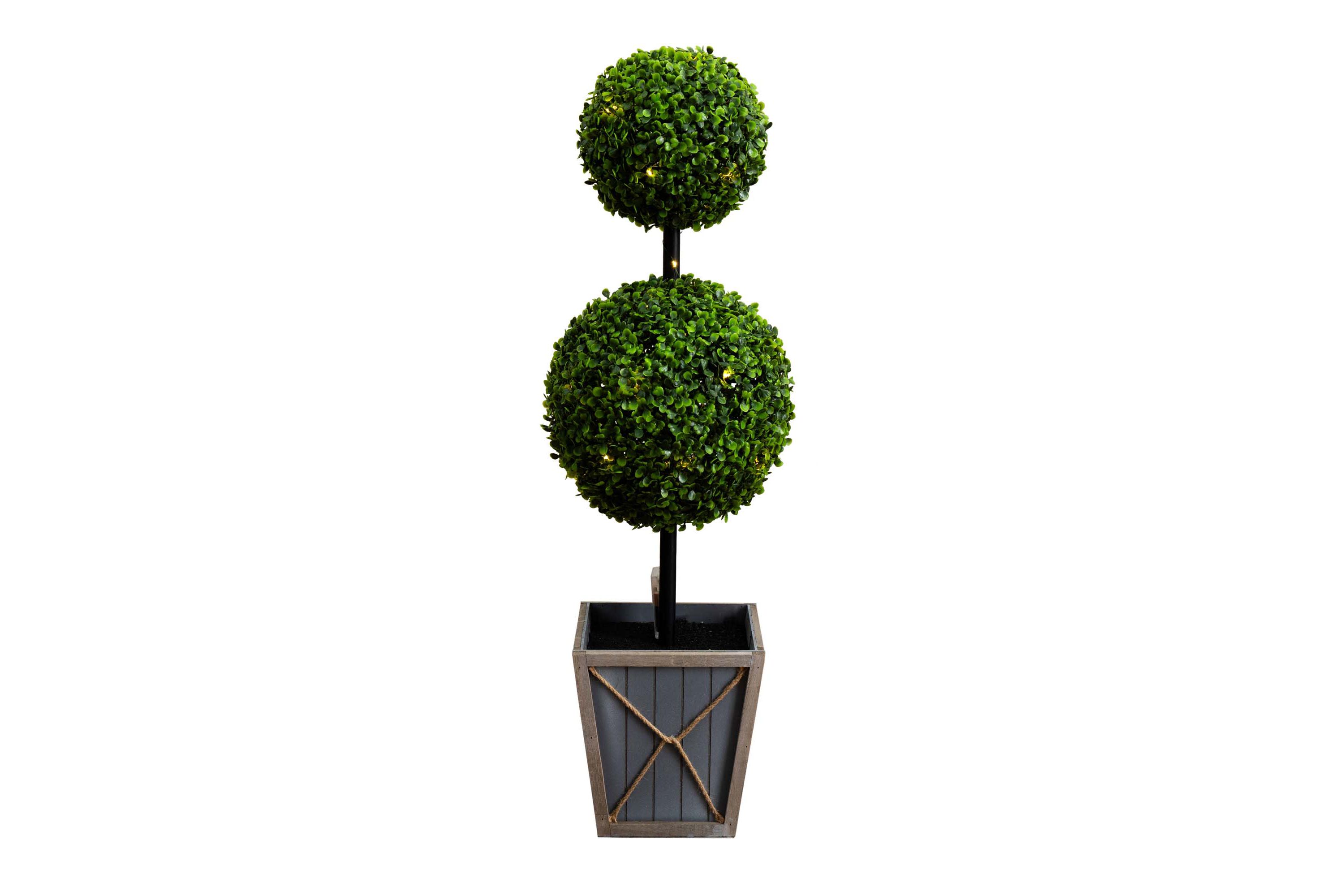 3ft. UV Resistant Artificial Double Ball Boxwood Topiary with LED Lights in Decorative Planter (Indoor/Outdoor)