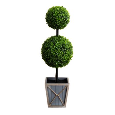 3ft. UV Resistant Artificial Double Ball Boxwood Topiary with LED Lights in Decorative Planter (Indoor/Outdoor)