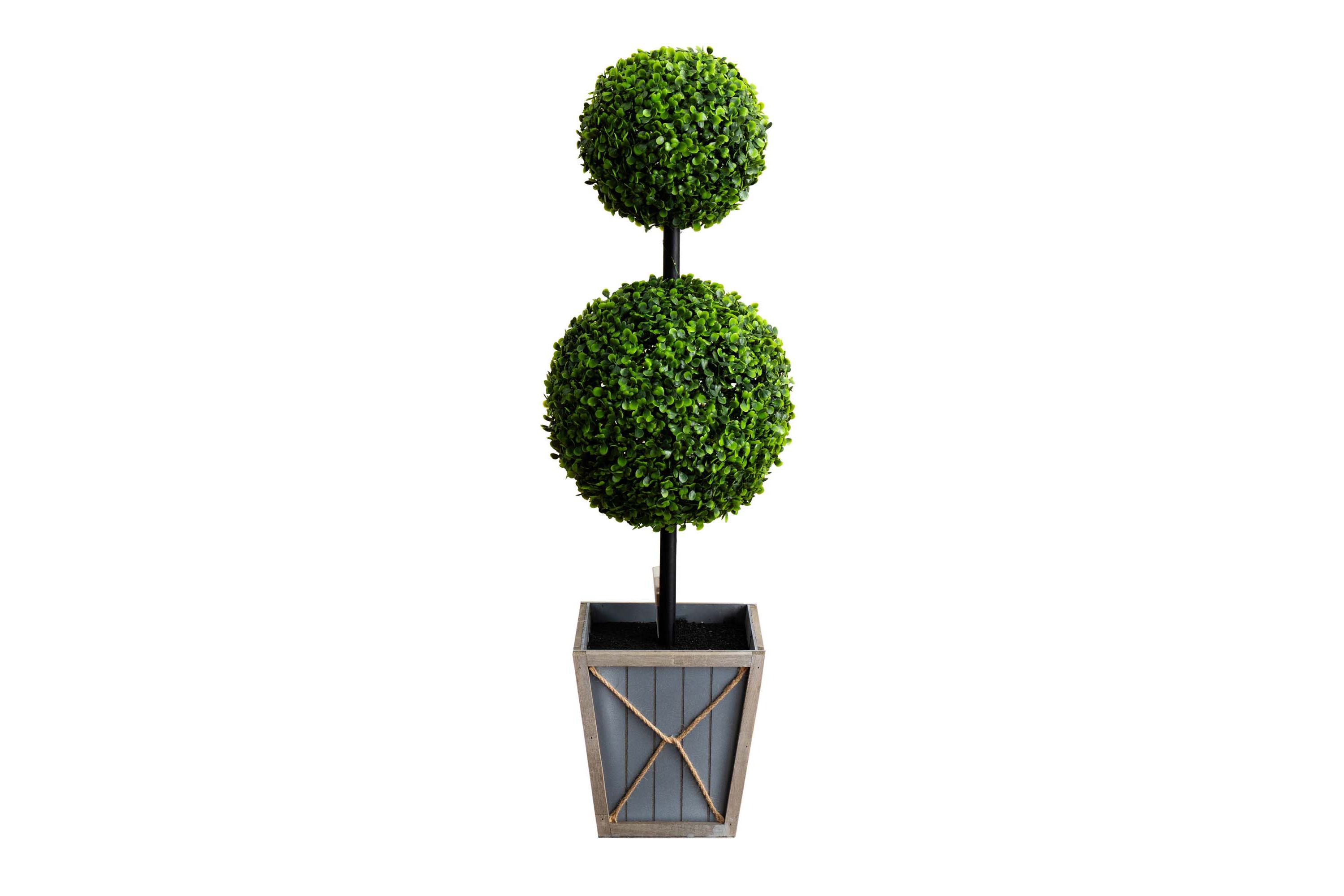 3ft. UV Resistant Artificial Double Ball Boxwood Topiary with LED Lights in Decorative Planter (Indoor/Outdoor)